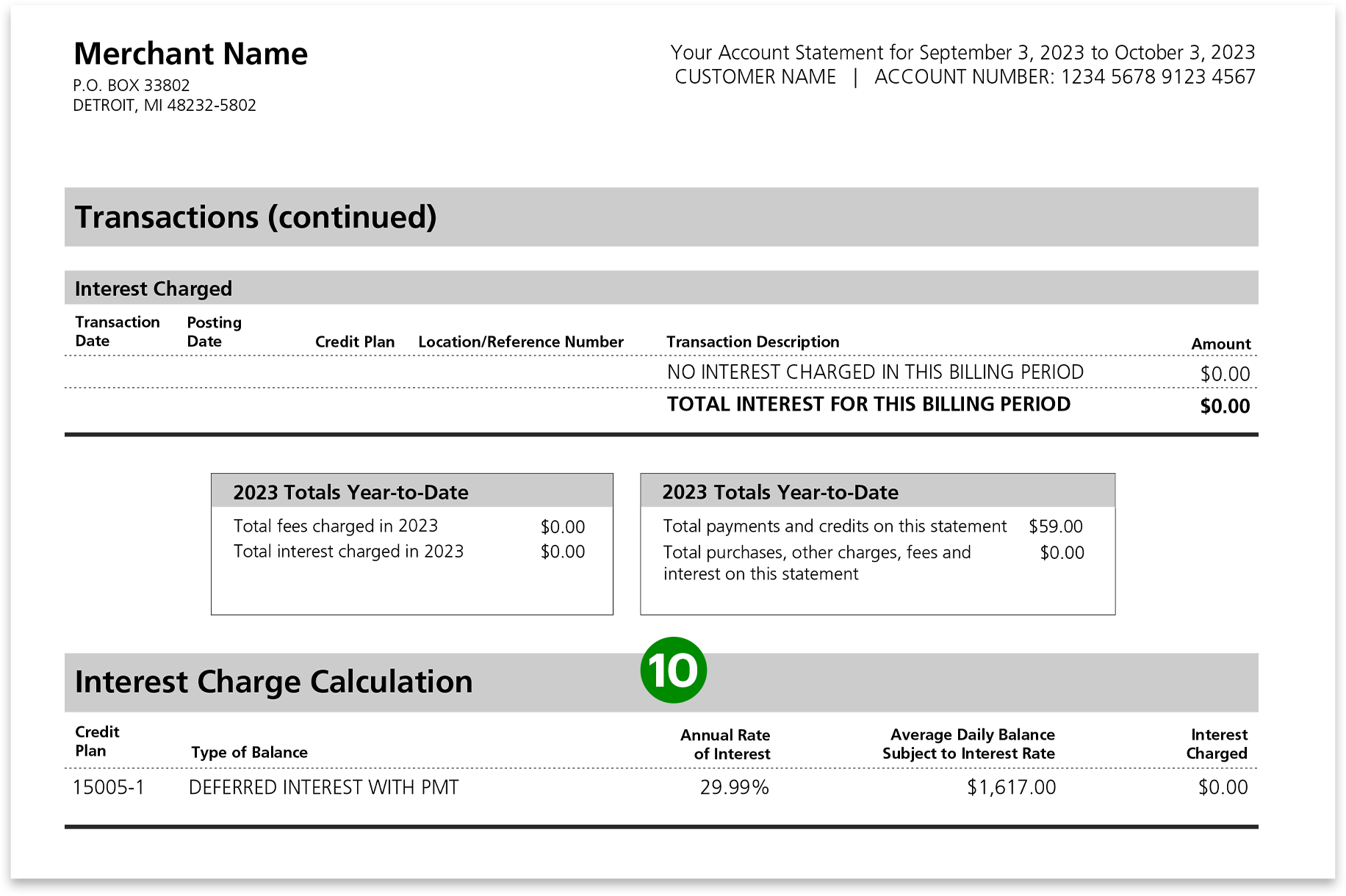 Image showing second half of typical credit statement